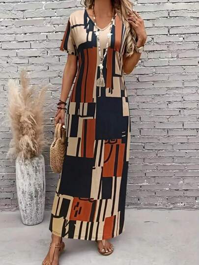 V-Neck Printed Dress